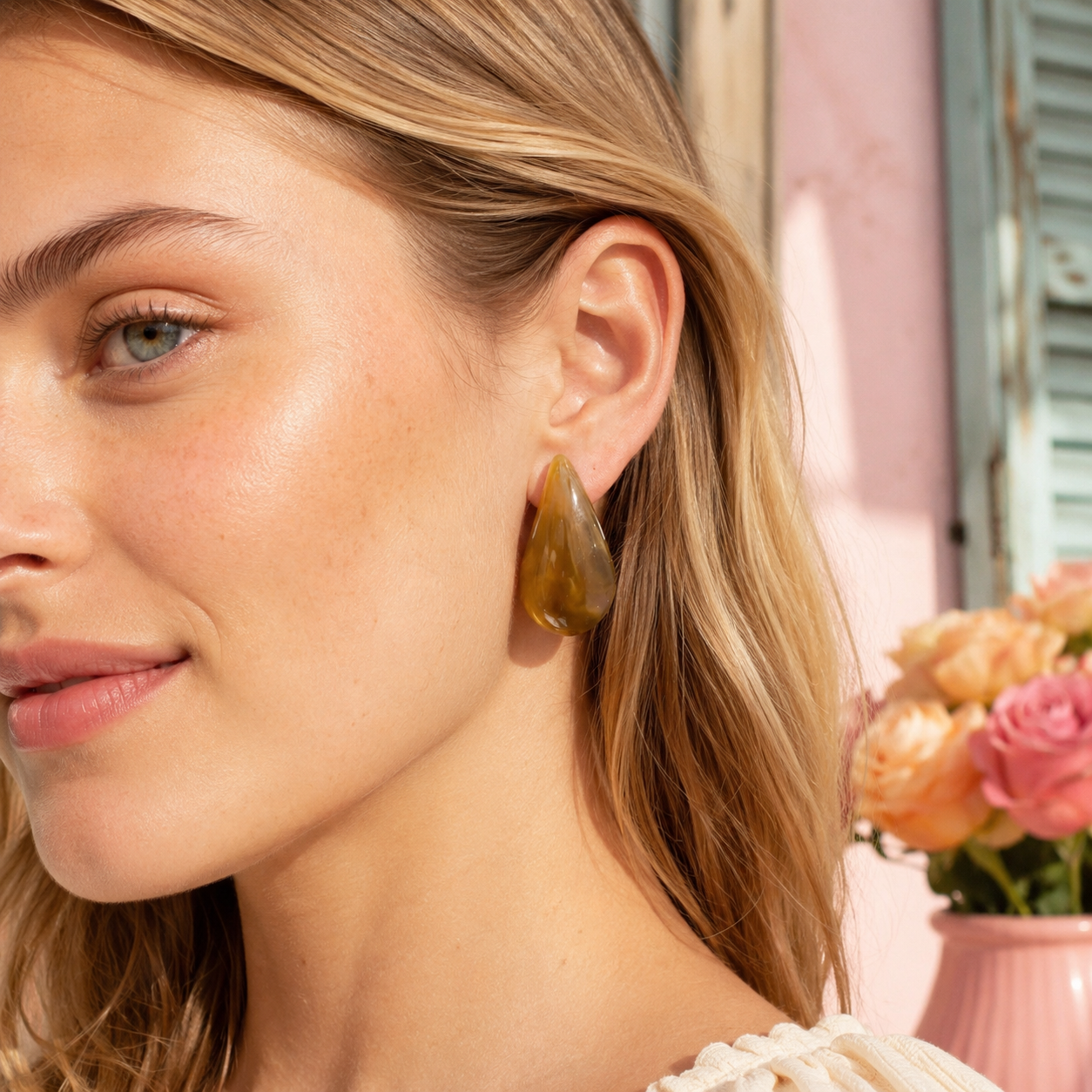 Olive Brown Marbled Acrylic Teardrop Earrings