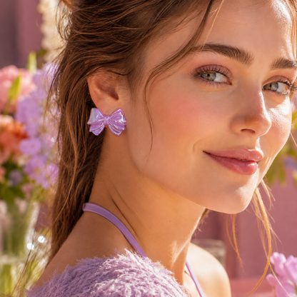 Lavender Iridescent Acrylic Bow Earrings
