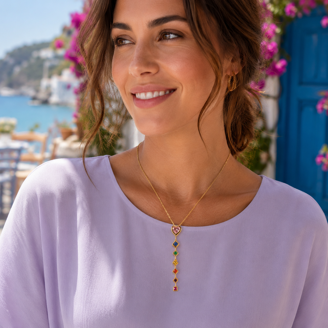 Rainbow Heart Drop Necklace
