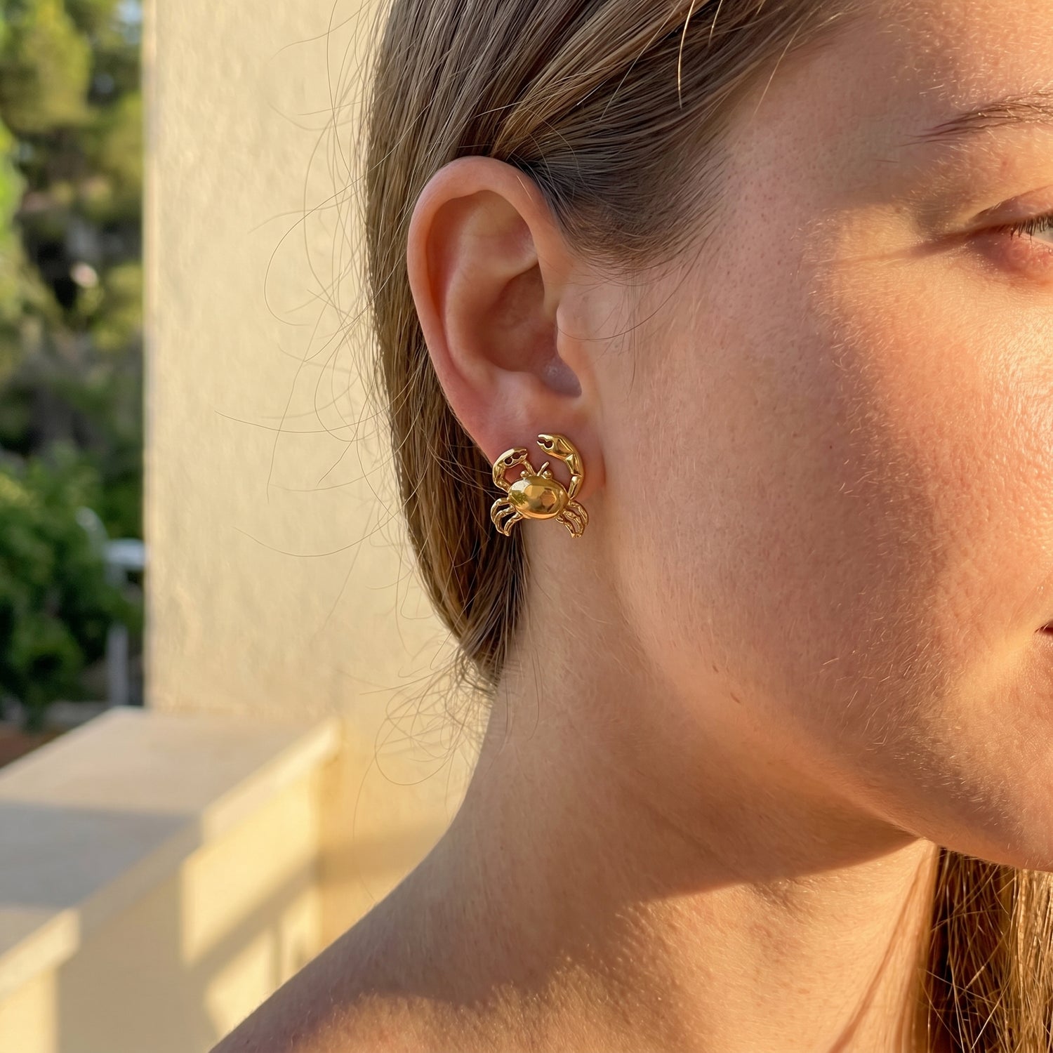 Gold Stainless Steel Crab Stud Earrings