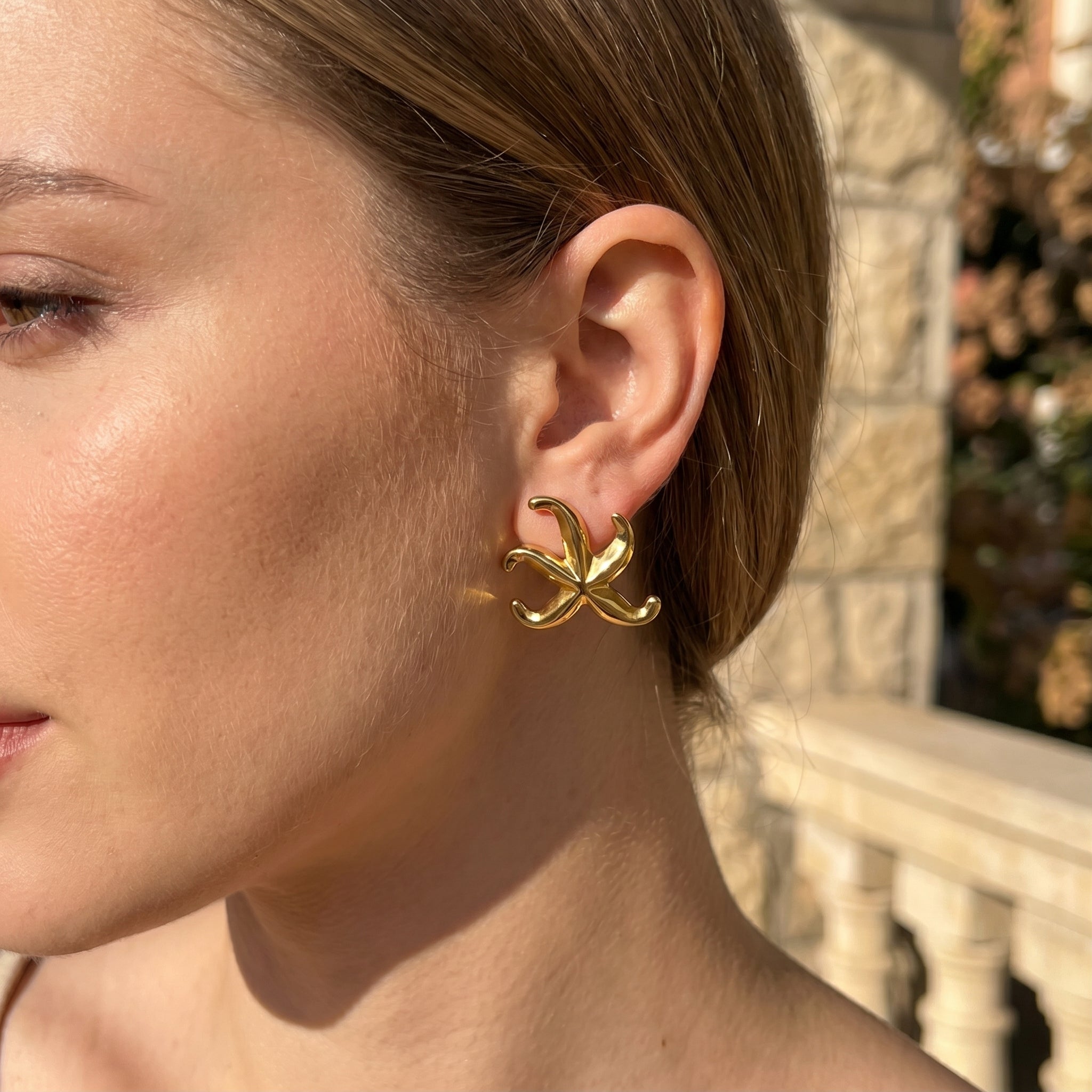 Polished Gold-Tone Starfish Stud Earrings