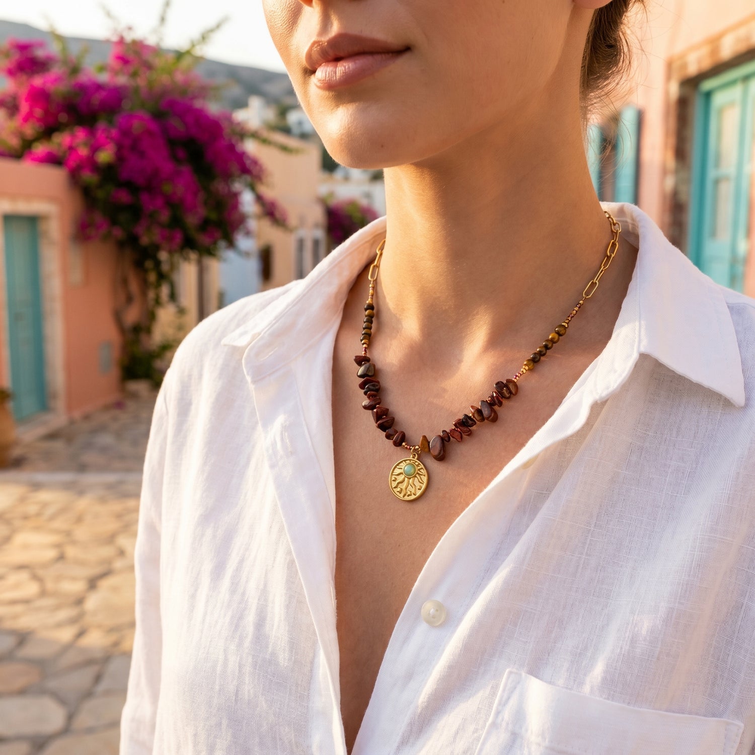 Mediterranean Sunburst Gemstone Necklace