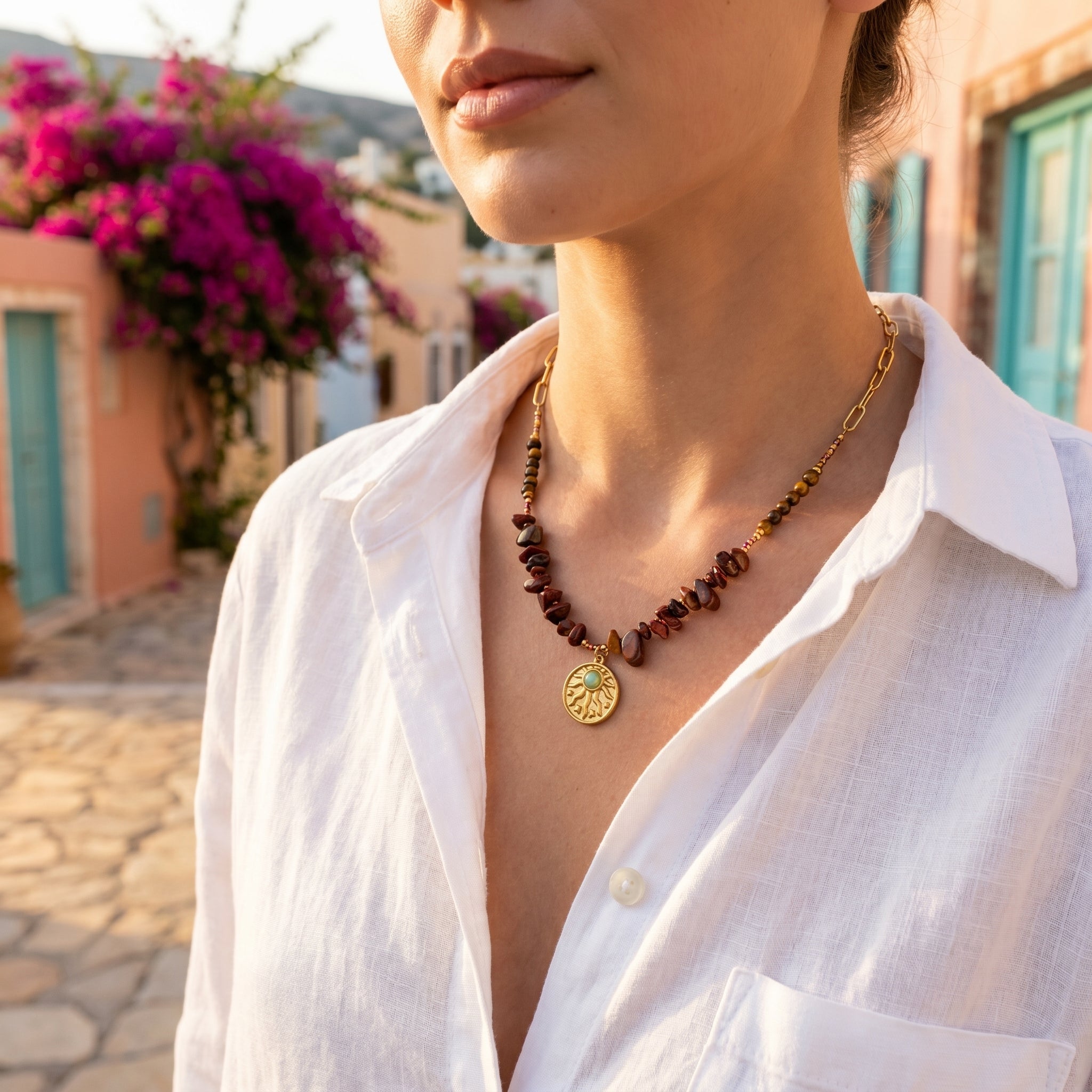 Mediterranean Sunburst Gemstone Necklace