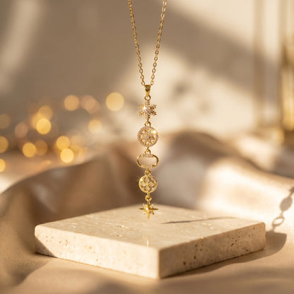 Sunburst Filigree multi-Charm drop necklace