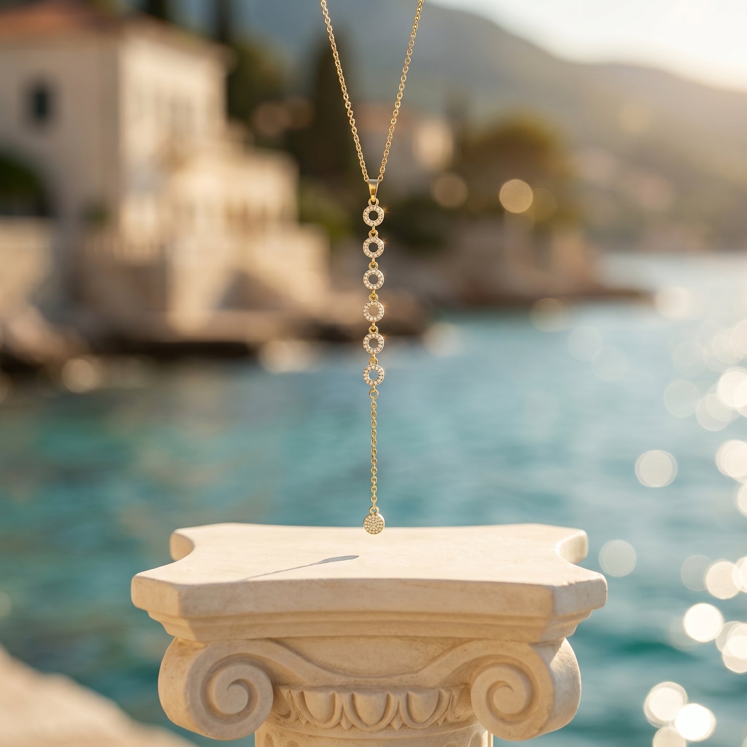 Riviera Pavé Halo Lariat Necklace
