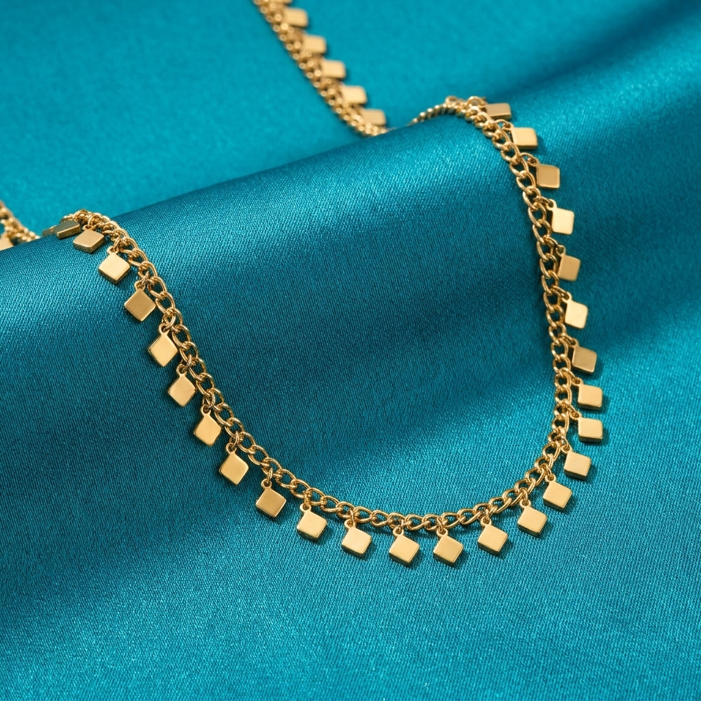 Gold Square Charm Choker