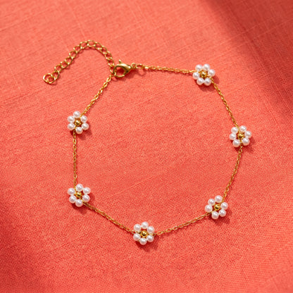 Stainless Steel Pearl Daisy Bracelet
