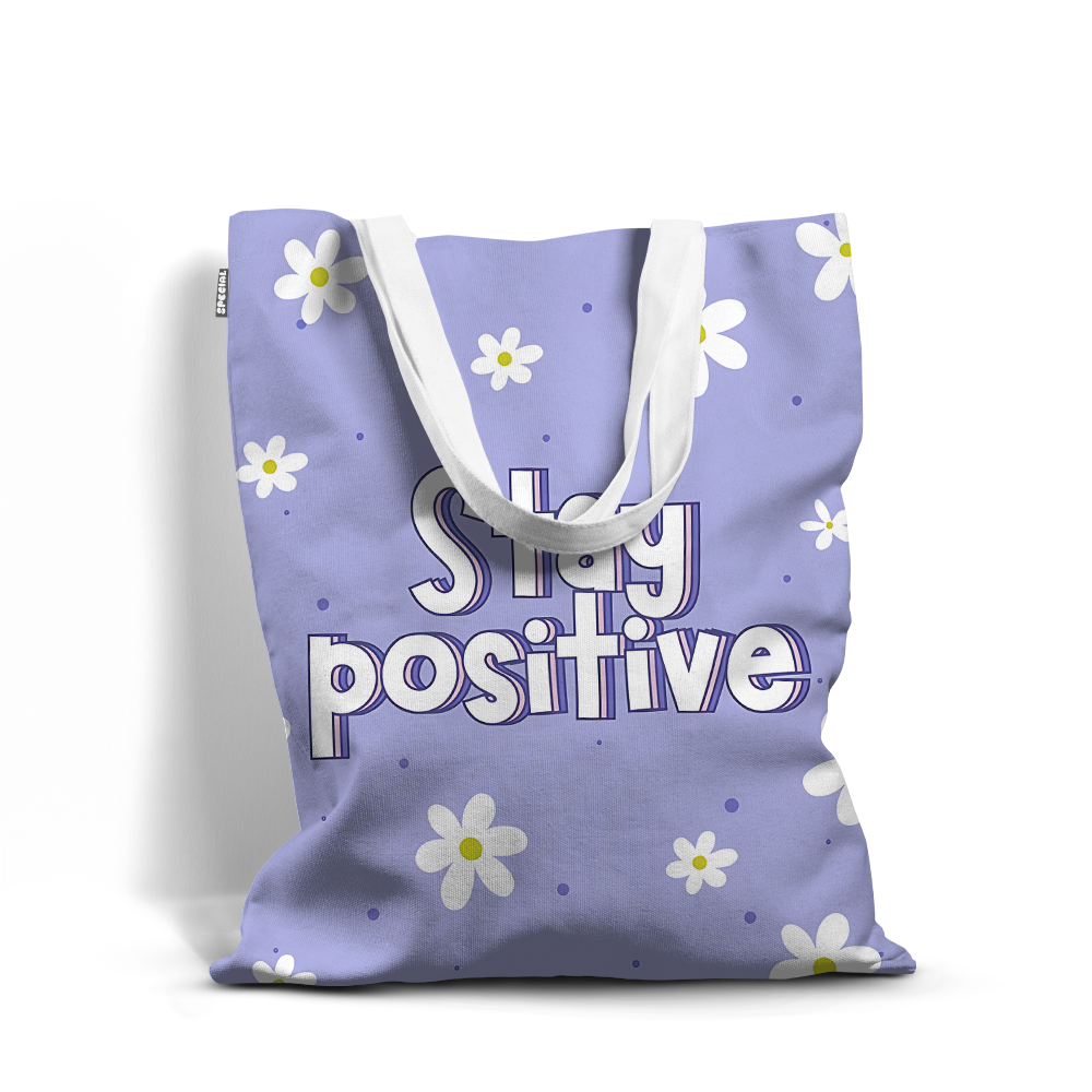 Stay Positive Purple Waterproof Tote Bag