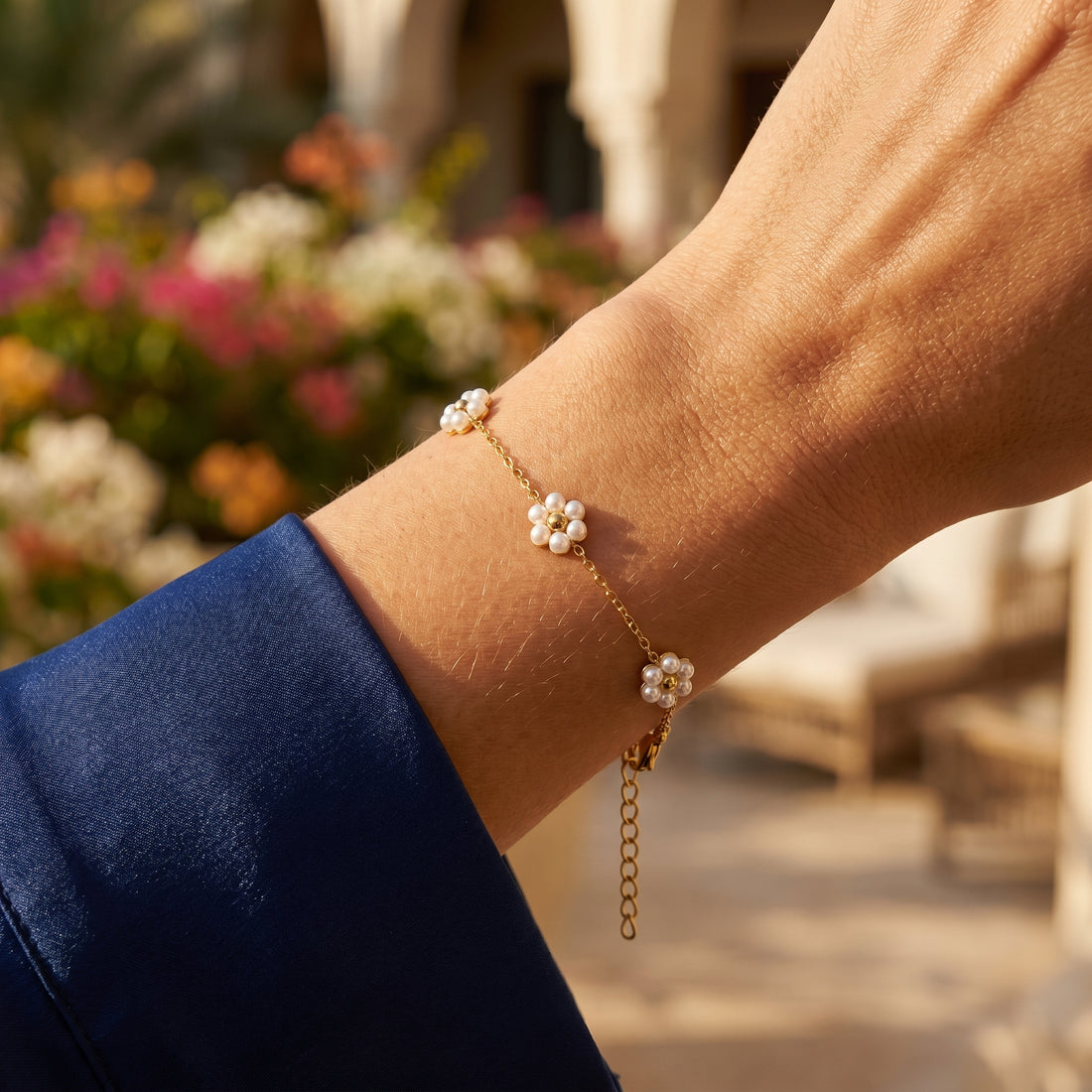 Stainless Steel Pearl Daisy Bracelet