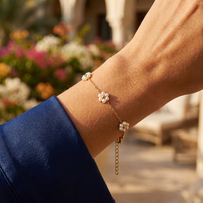 Stainless Steel Pearl Daisy Bracelet