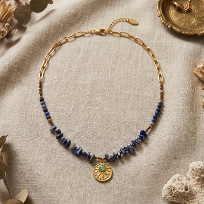 Mystic Sol Blue Stone Sun Charm Necklace