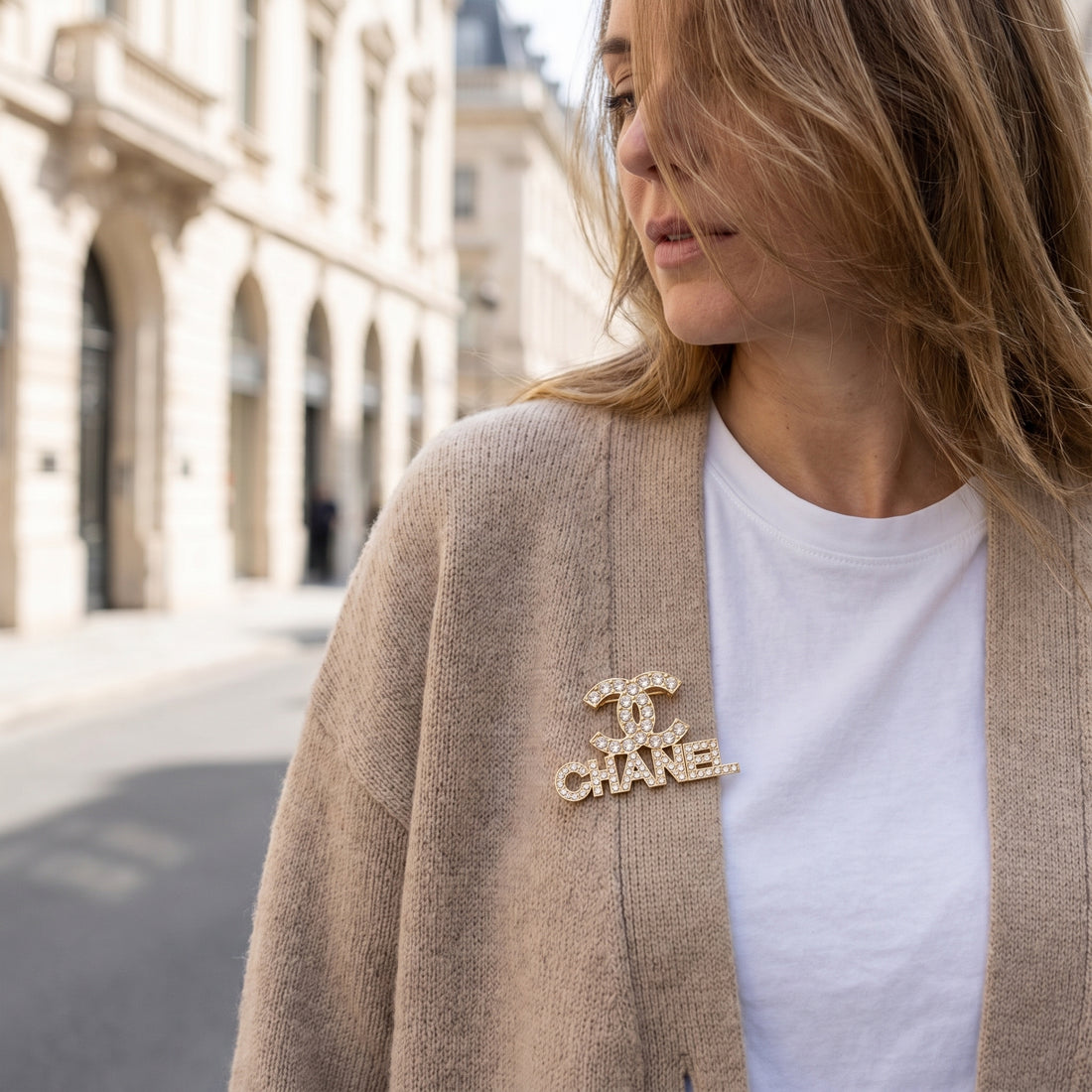 Crystal Double-C Style Brooch