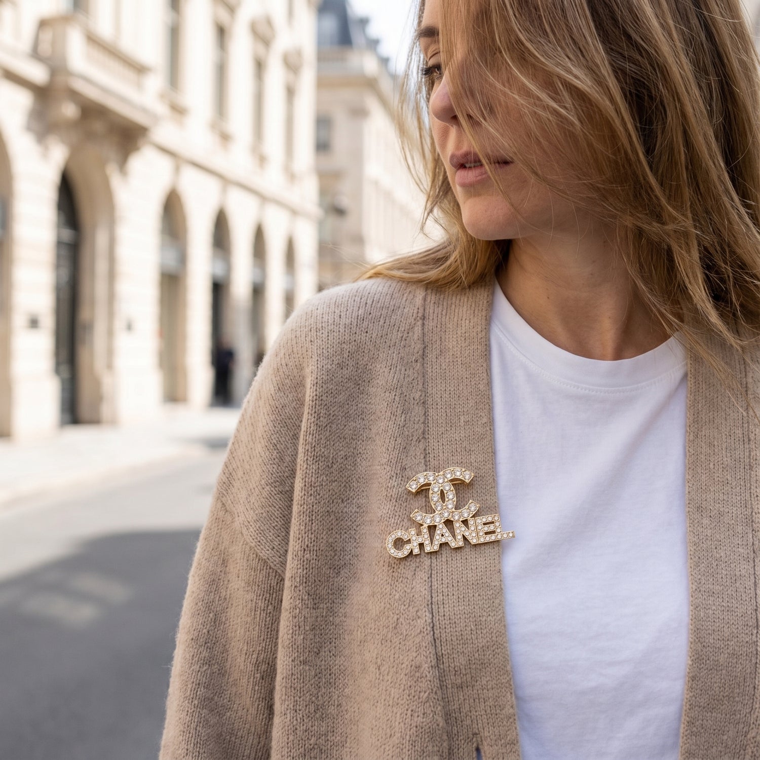 Crystal Double-C Style Brooch