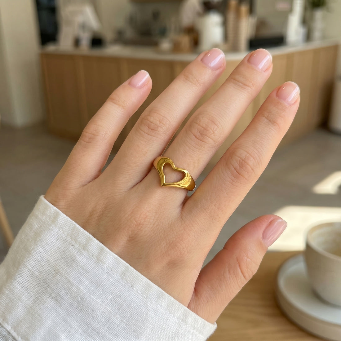 Gold Heart Stainless Steel Ring