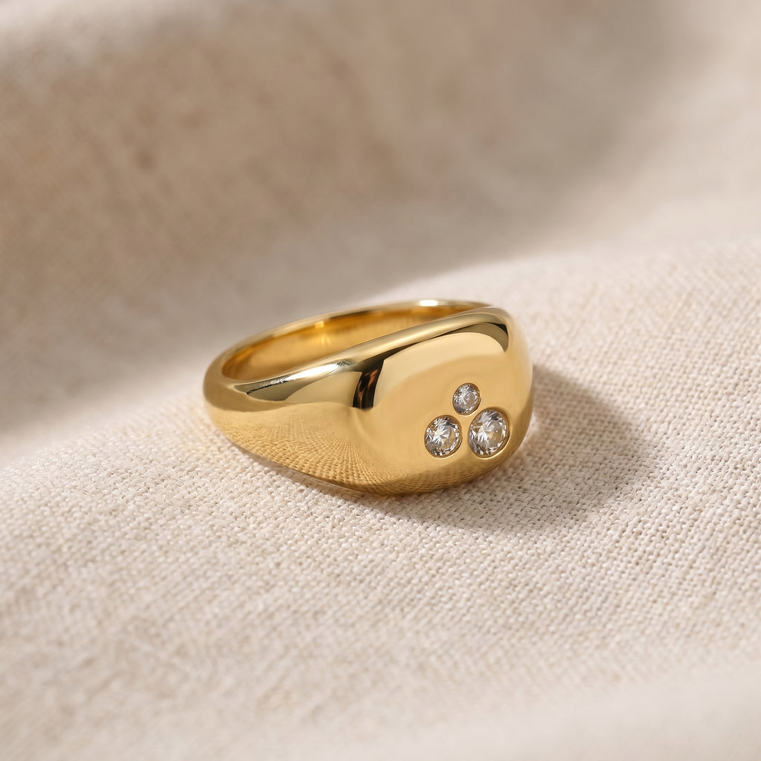 Gold 3-Stone Stainless Steel Ring