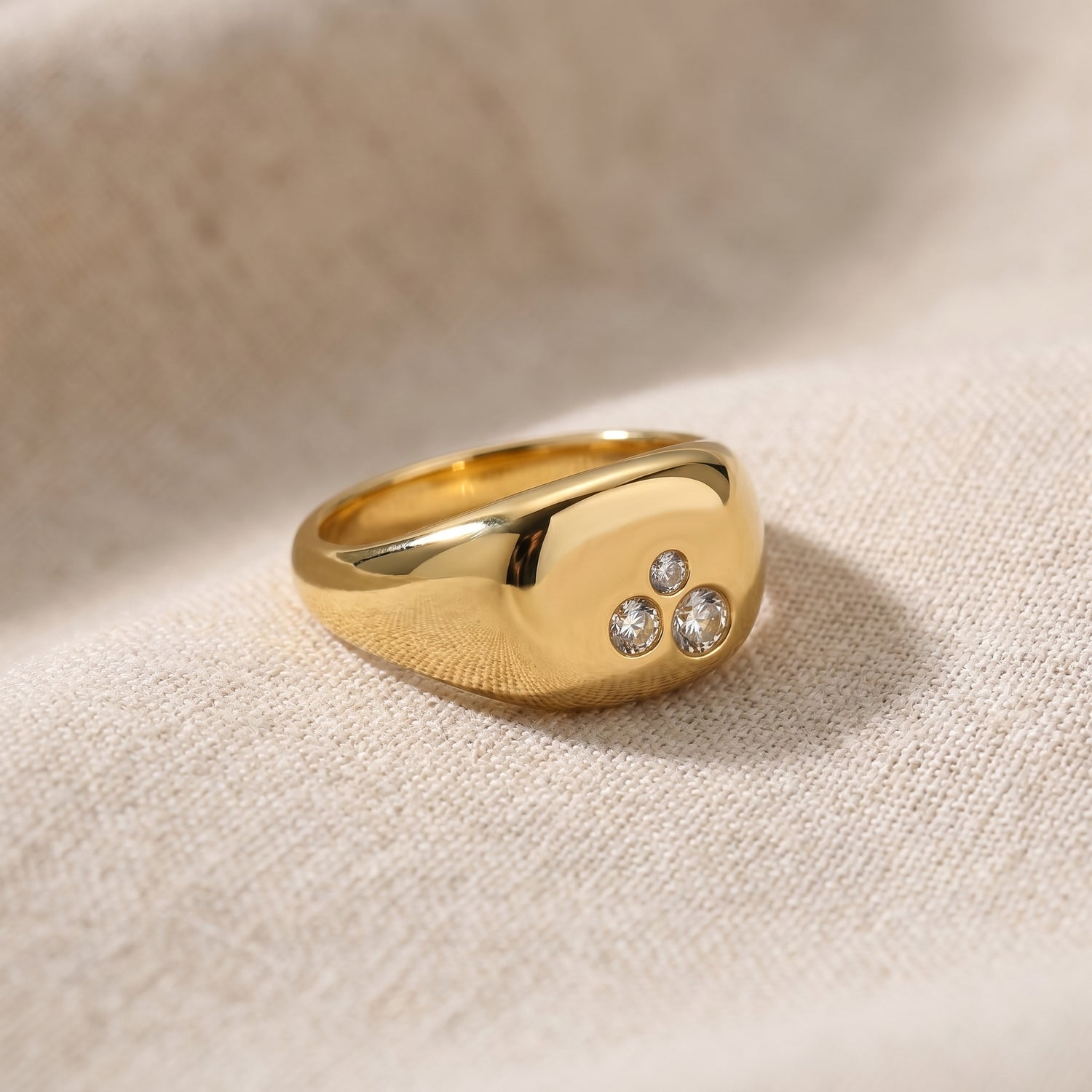 Gold 3-Stone Stainless Steel Ring