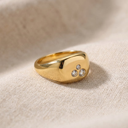 Gold 3-Stone Stainless Steel Ring