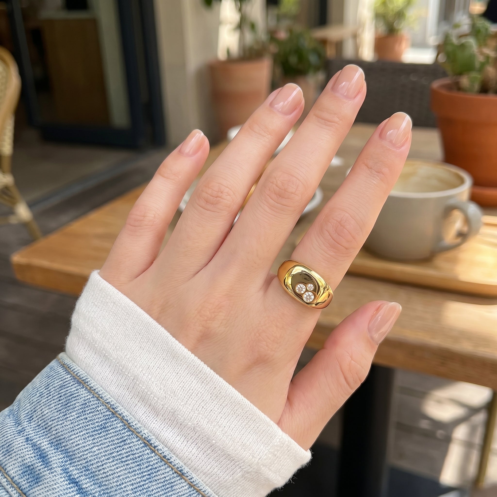 Gold 3-Stone Stainless Steel Ring