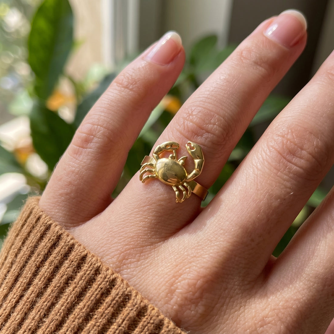 Gold Crab Free Size Ring