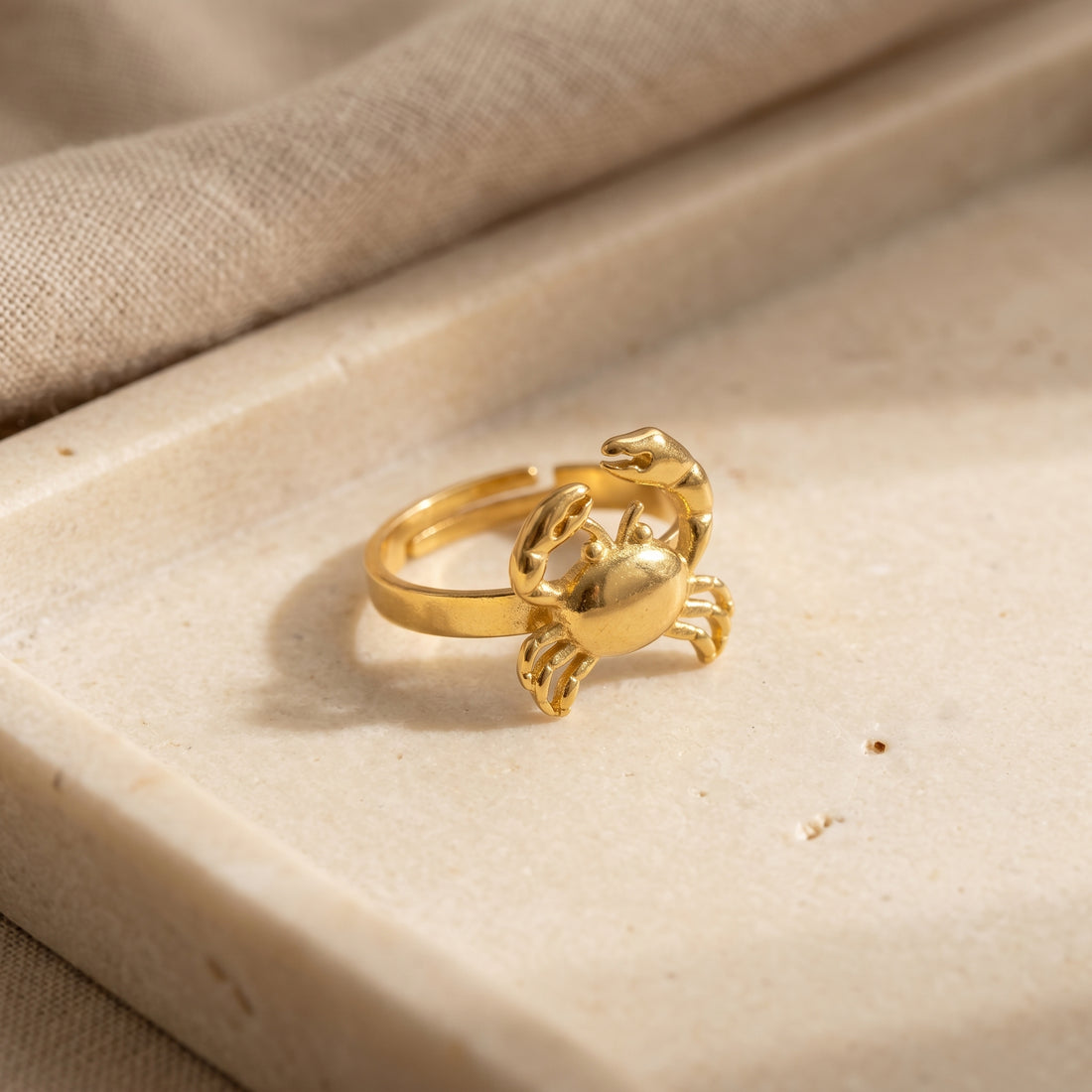 Gold Crab Free Size Ring