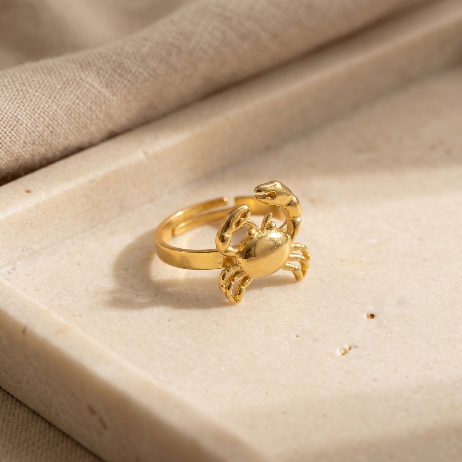 Gold Crab Free Size Ring