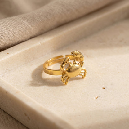 Gold Crab Free Size Ring