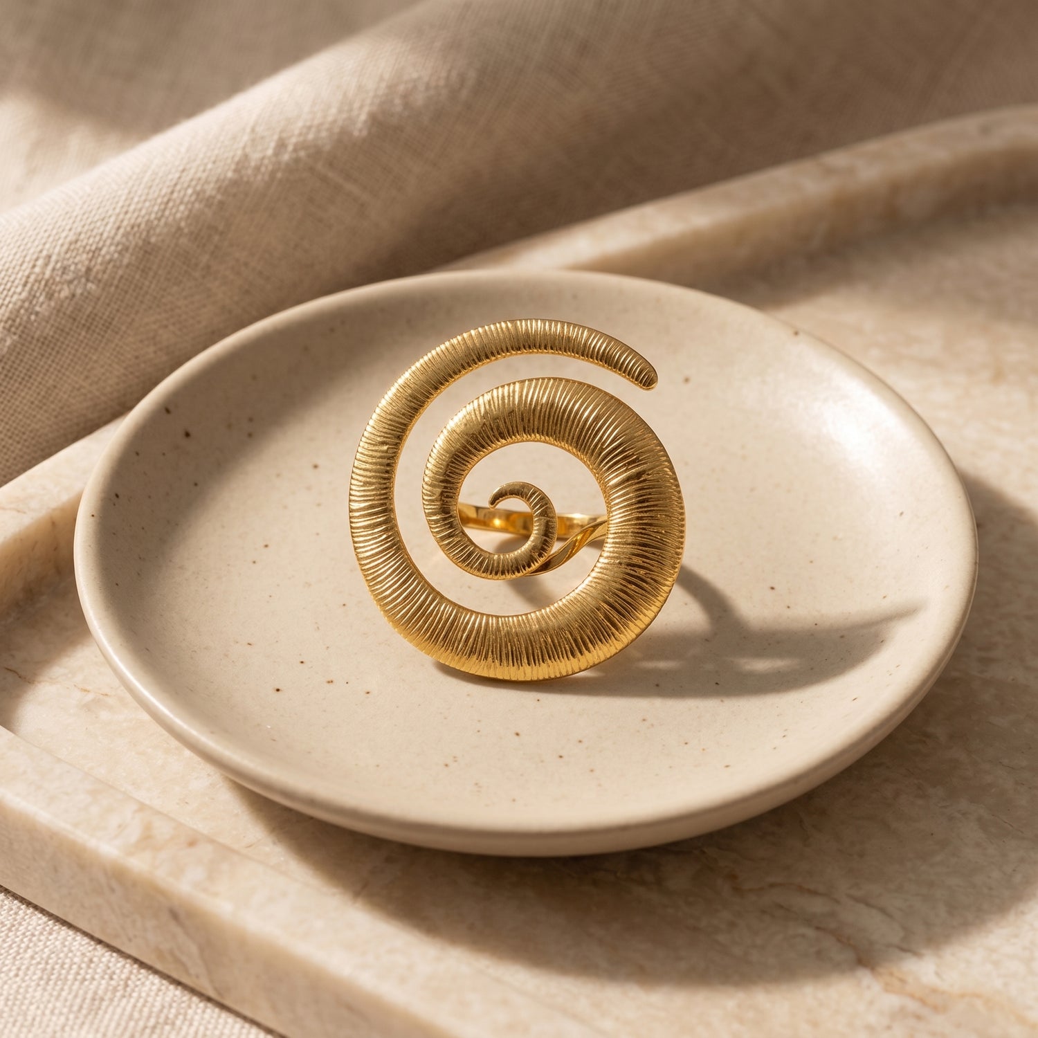 Gold Spiral Free Size Ring