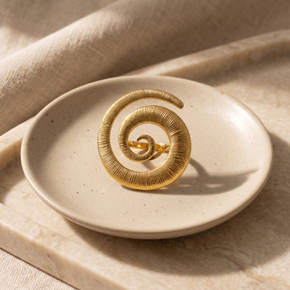 Gold Spiral Free Size Ring