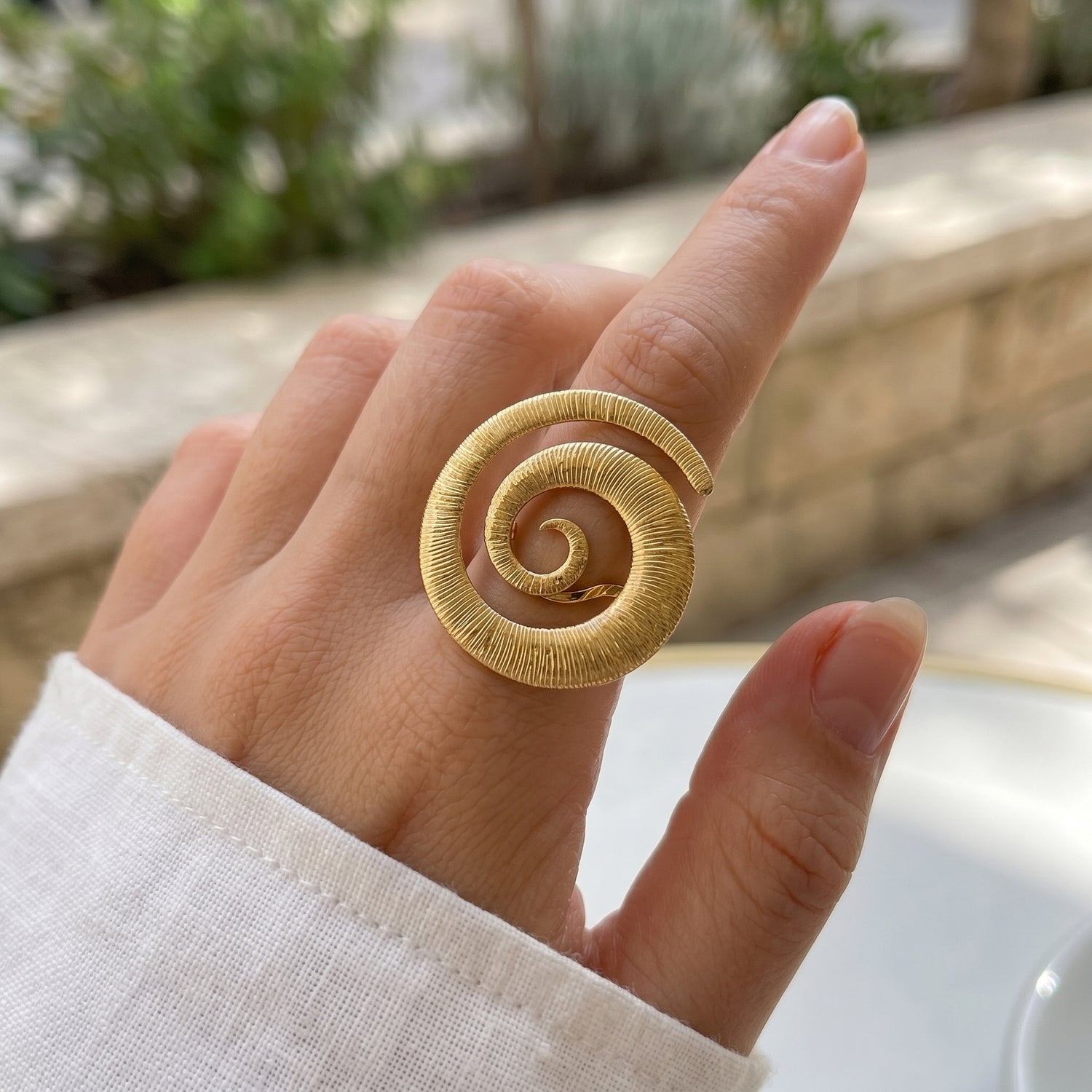 Gold Spiral Free Size Ring