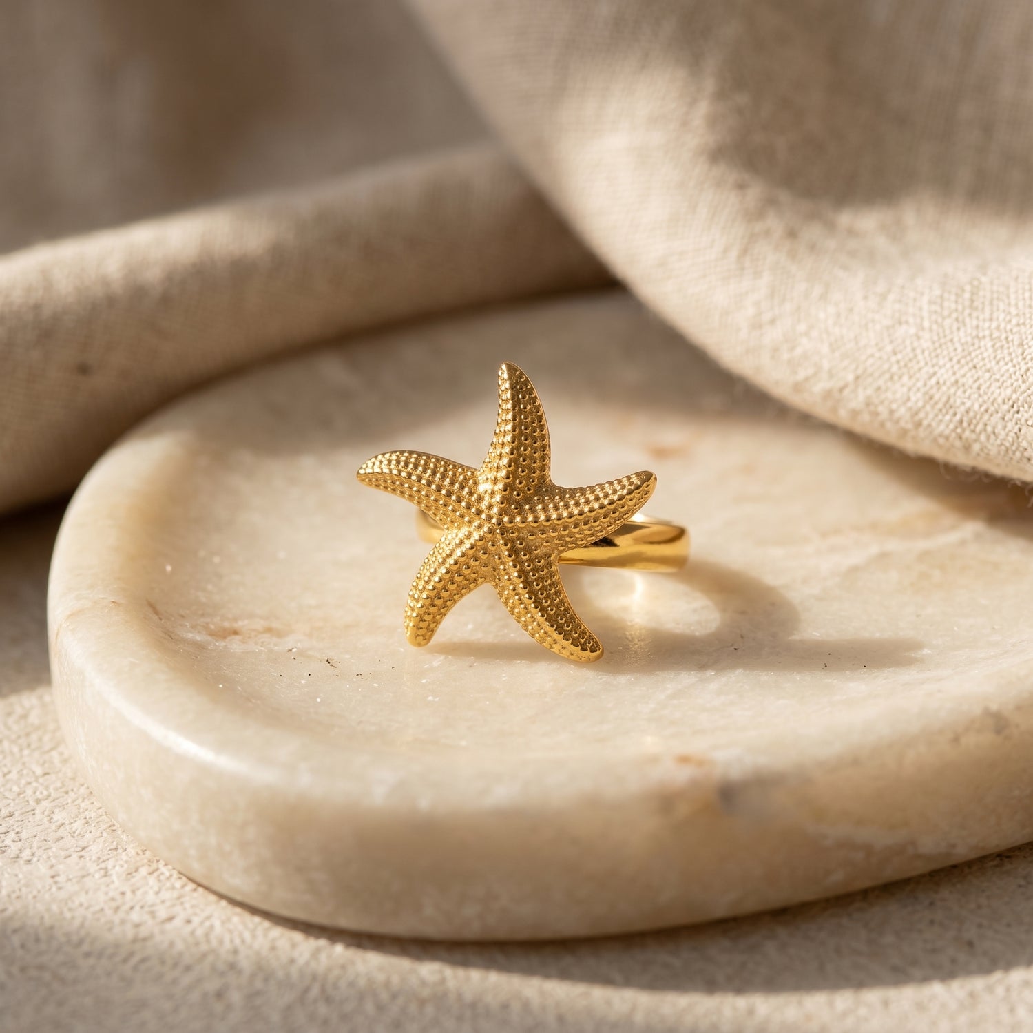 Gold Starfish Free Size Ring