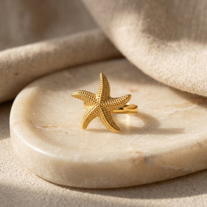 Gold Starfish Free Size Ring