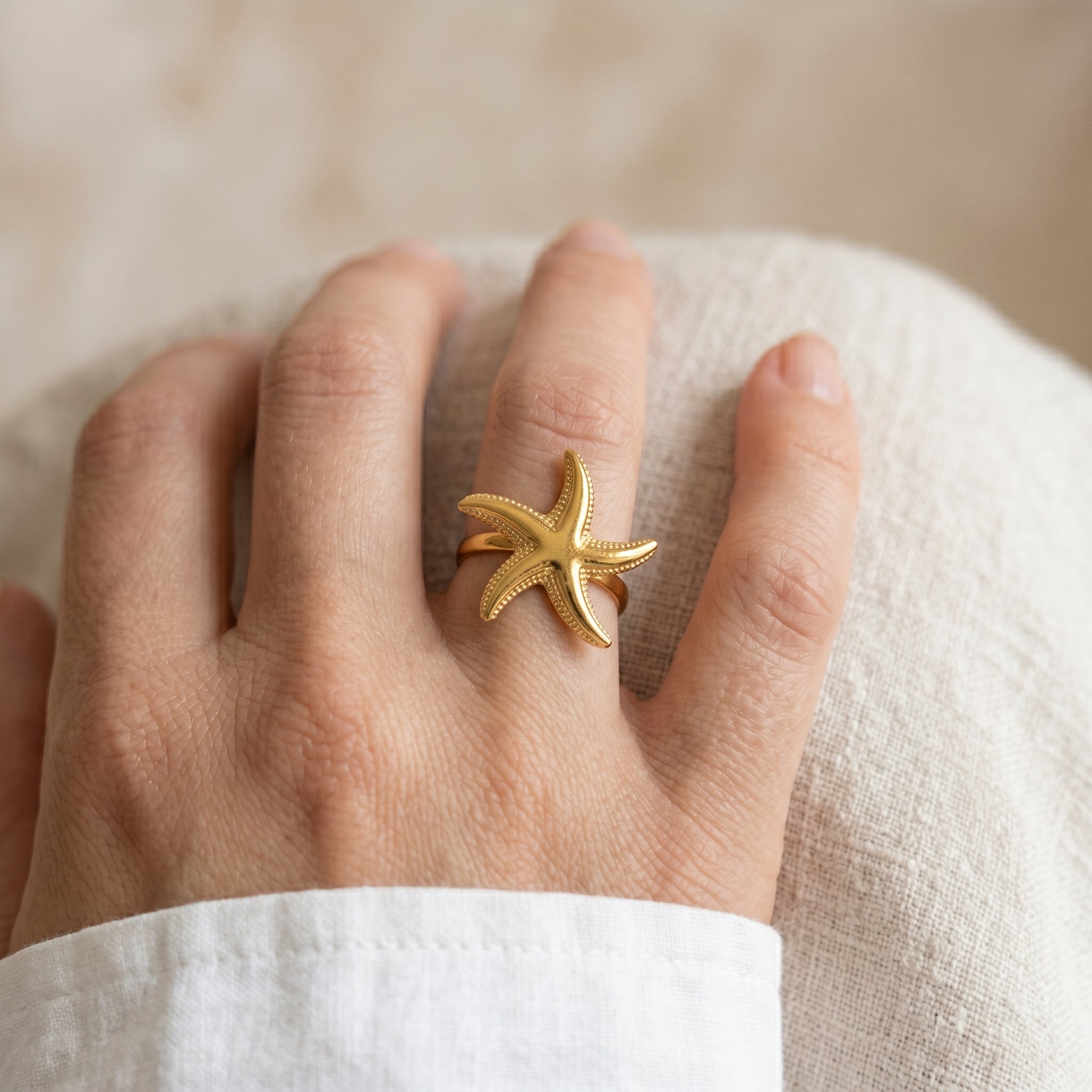 Gold Starfish Free Size Ring