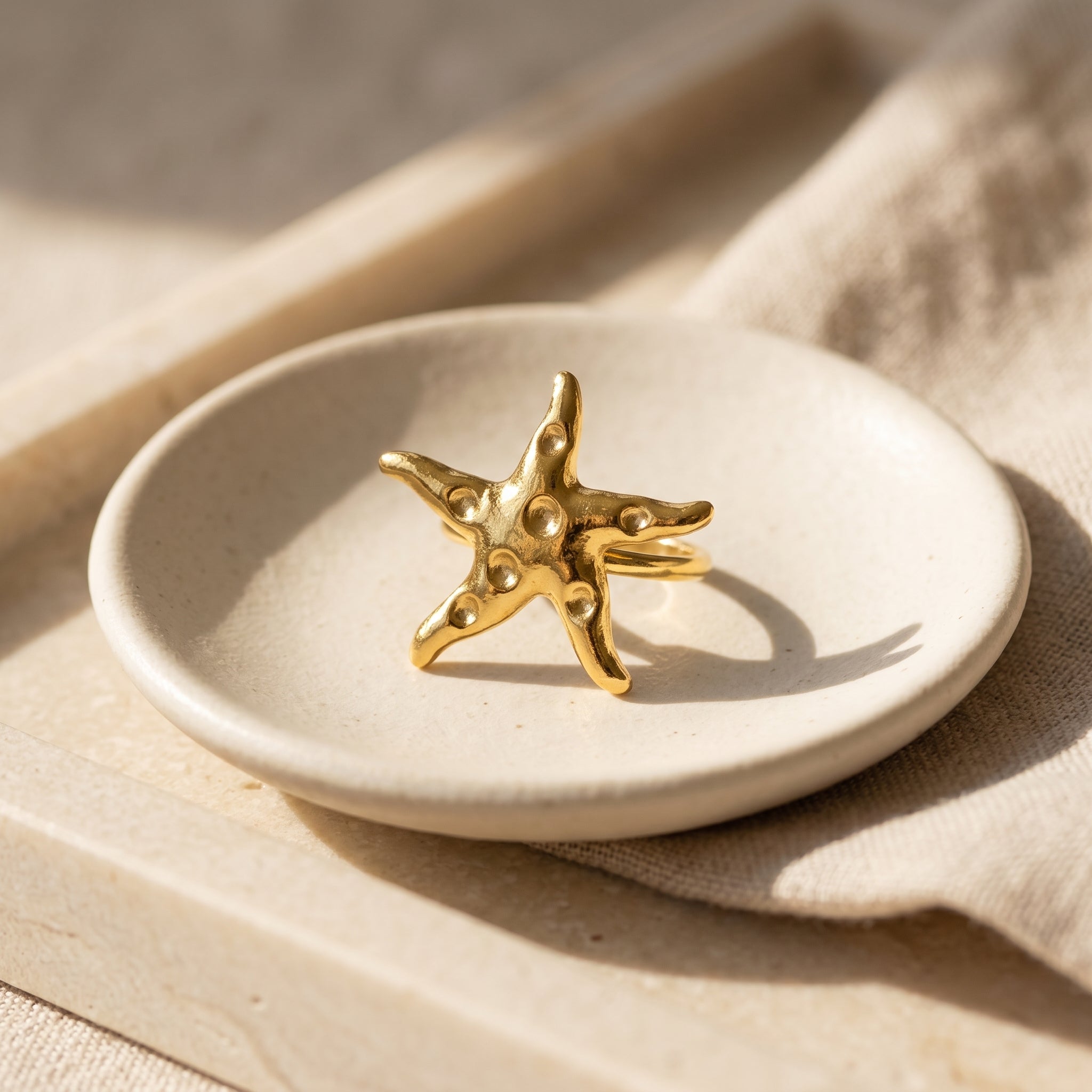 Gold Starfish Free Size Ring