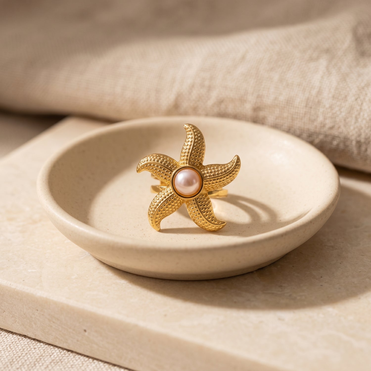 Pearl Starfish Free Size Ring