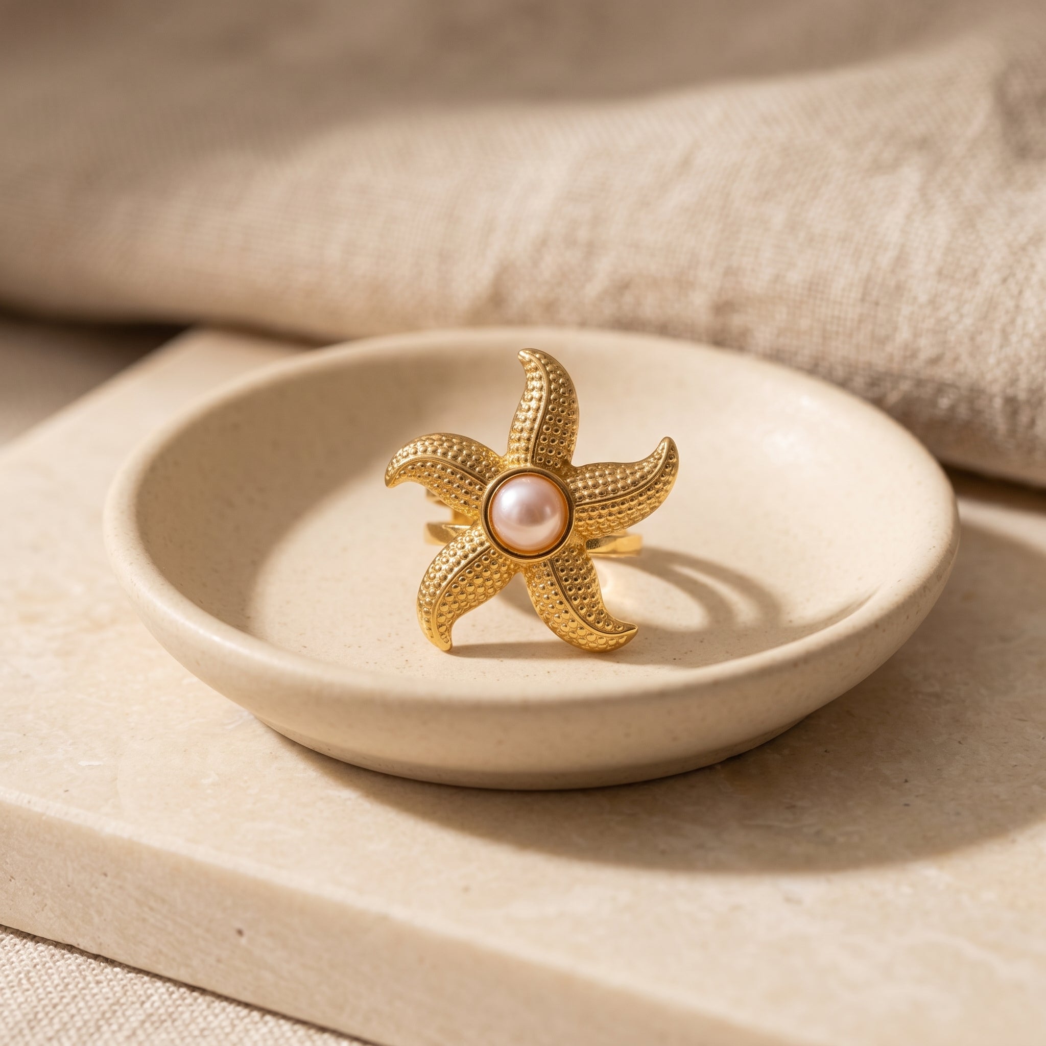Pearl Starfish Free Size Ring