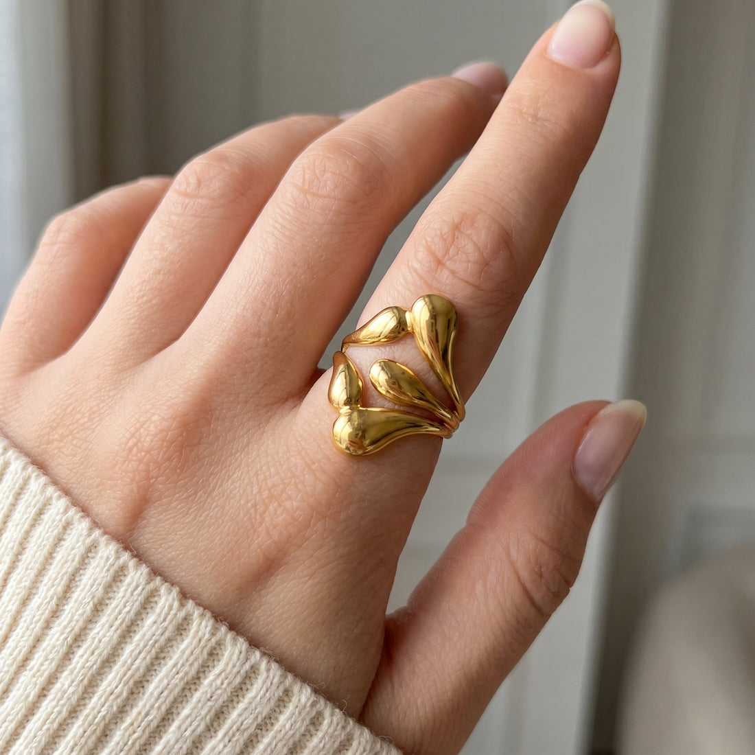 Gold Flower Stainless Steel Ring