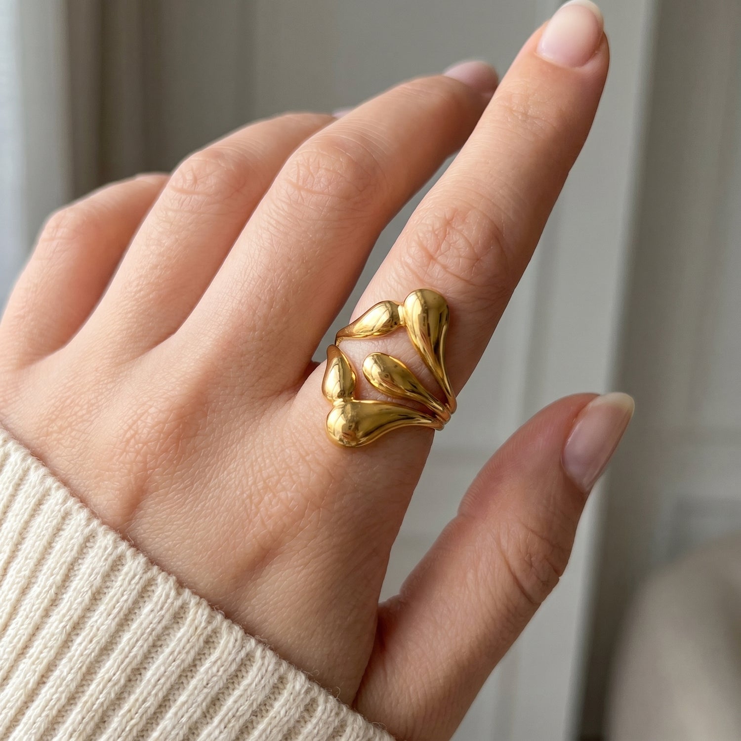 Gold Flower Stainless Steel Ring