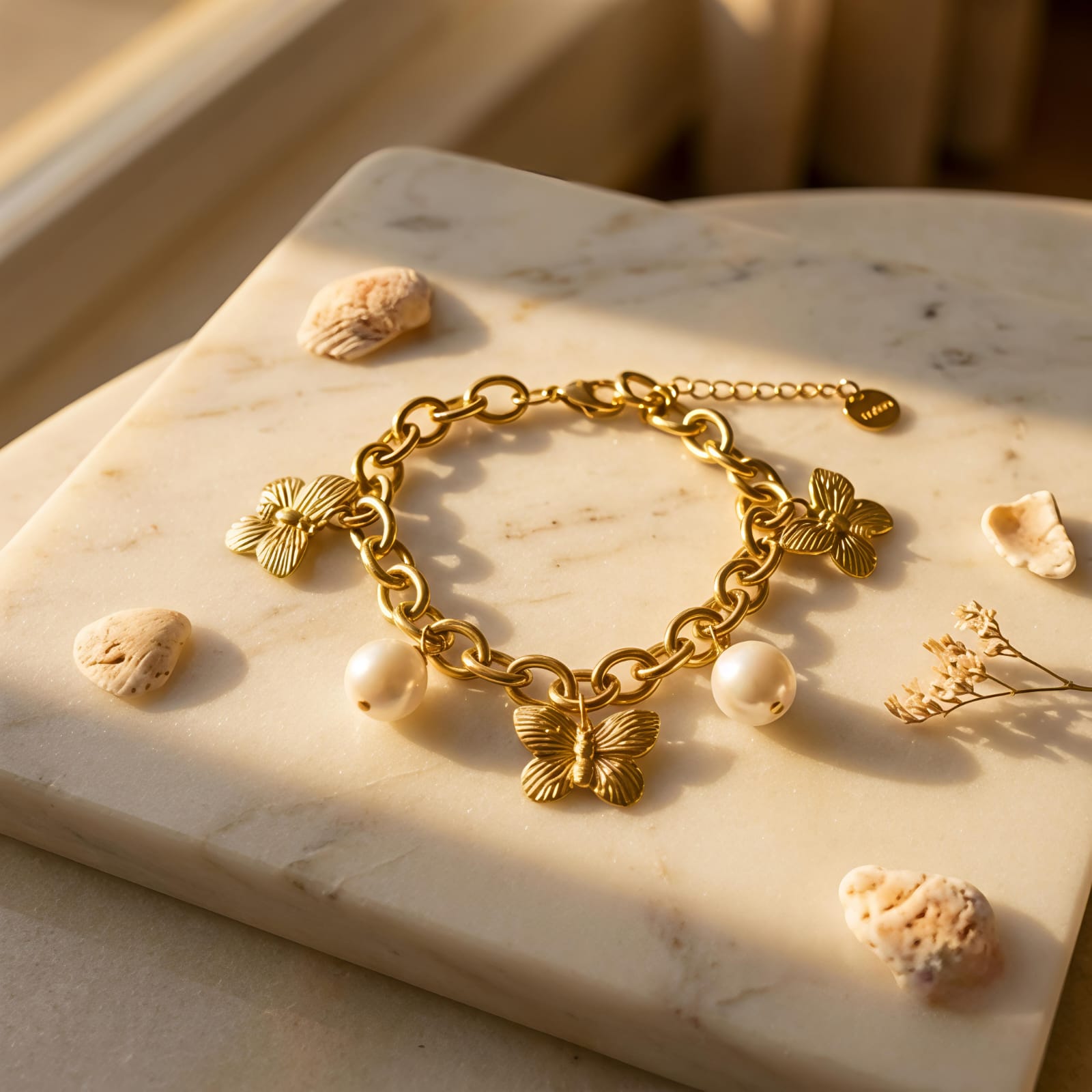 Butterfly Pearl Charm Bracelet