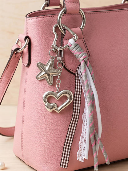 Ribbon &amp; Silver Charm Bag Accessory