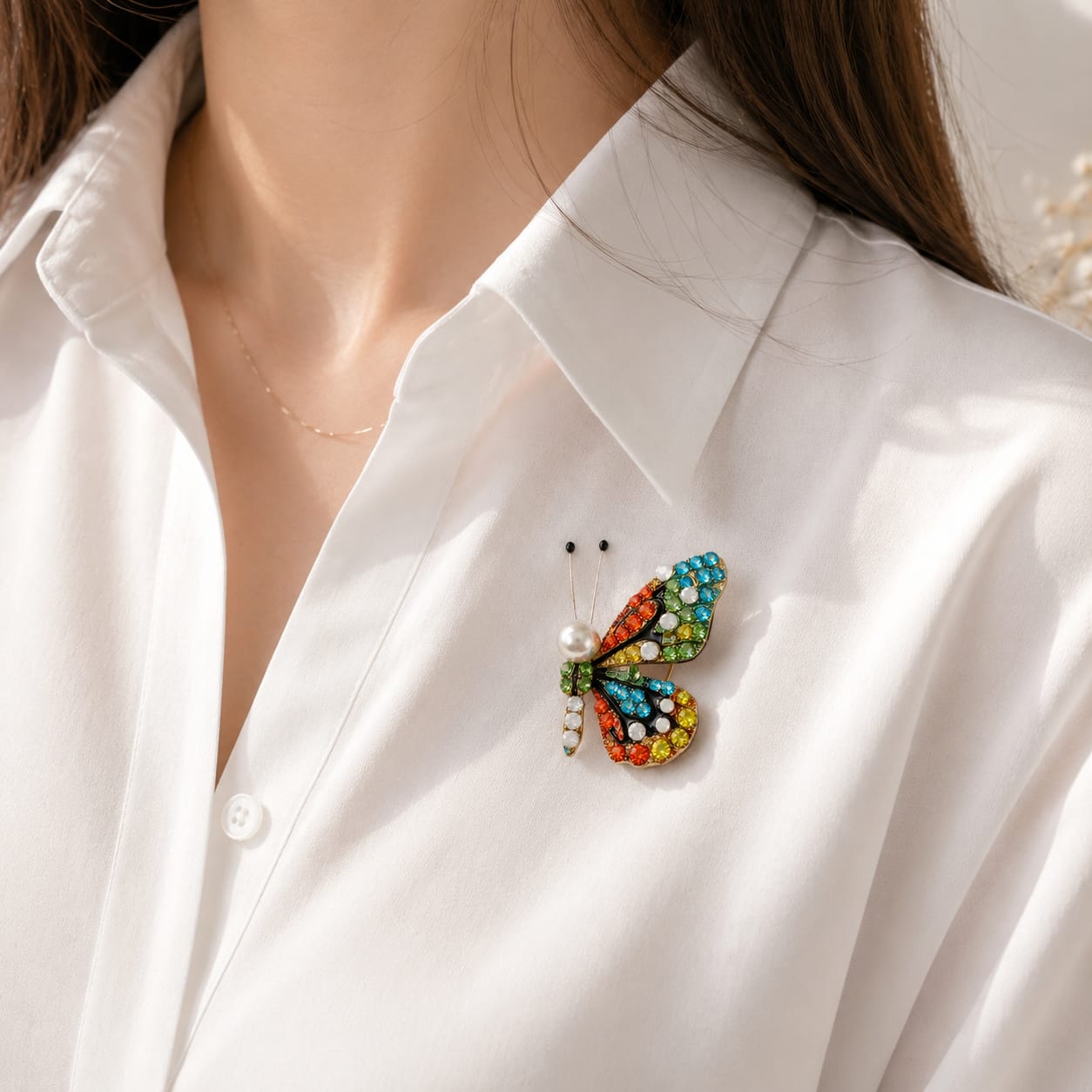 Rainbow Butterfly Pearl Brooch