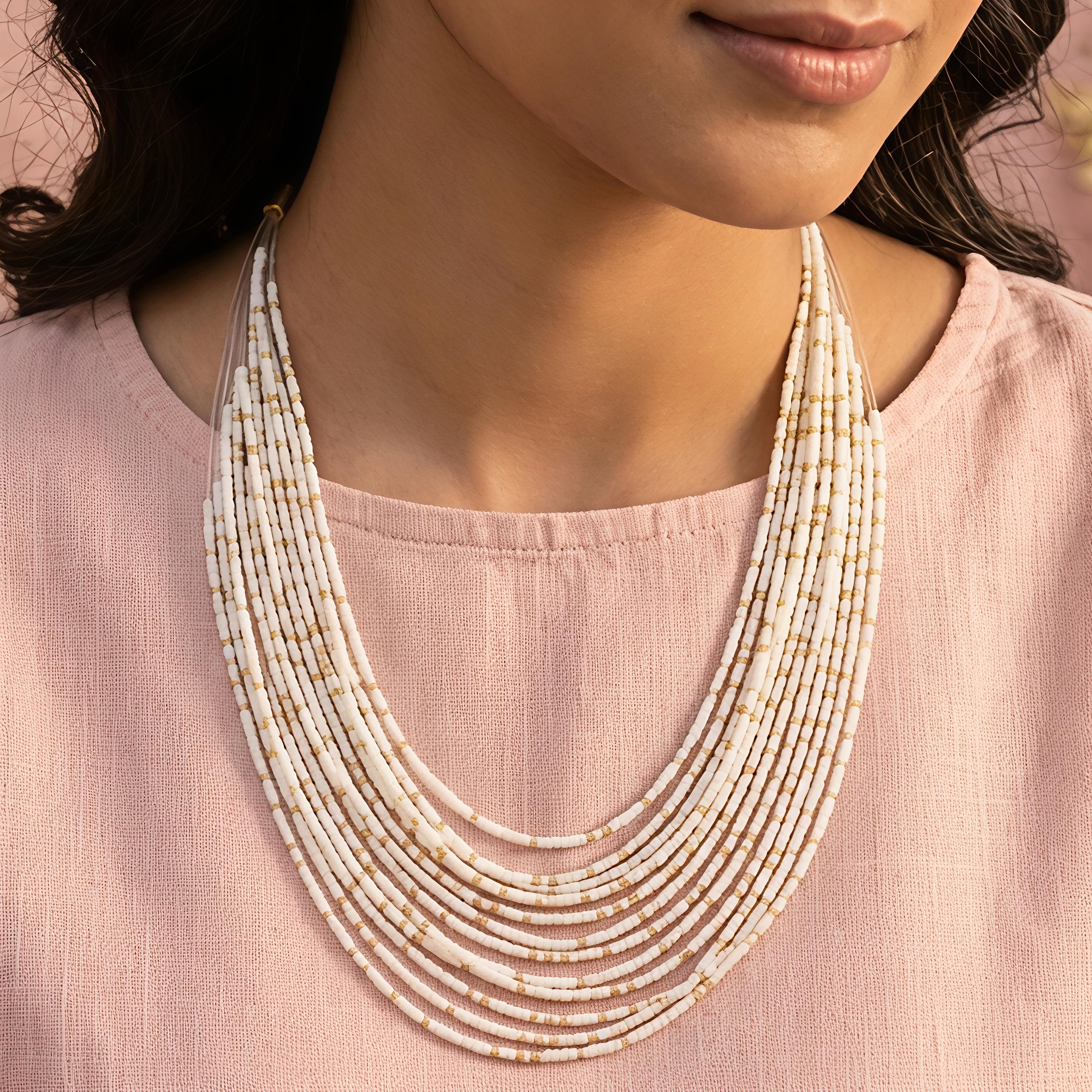 Golden Pearl Cascade Necklace
