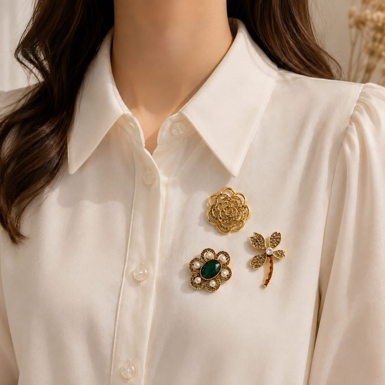 Vintage Floral Brooch Set – 3 Pieces