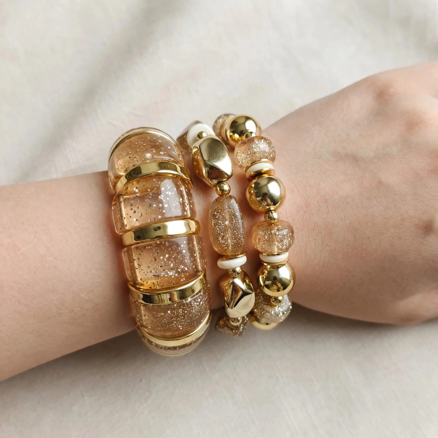 Golden Hour Glitter Bracelet Stack - 3 Piece Set