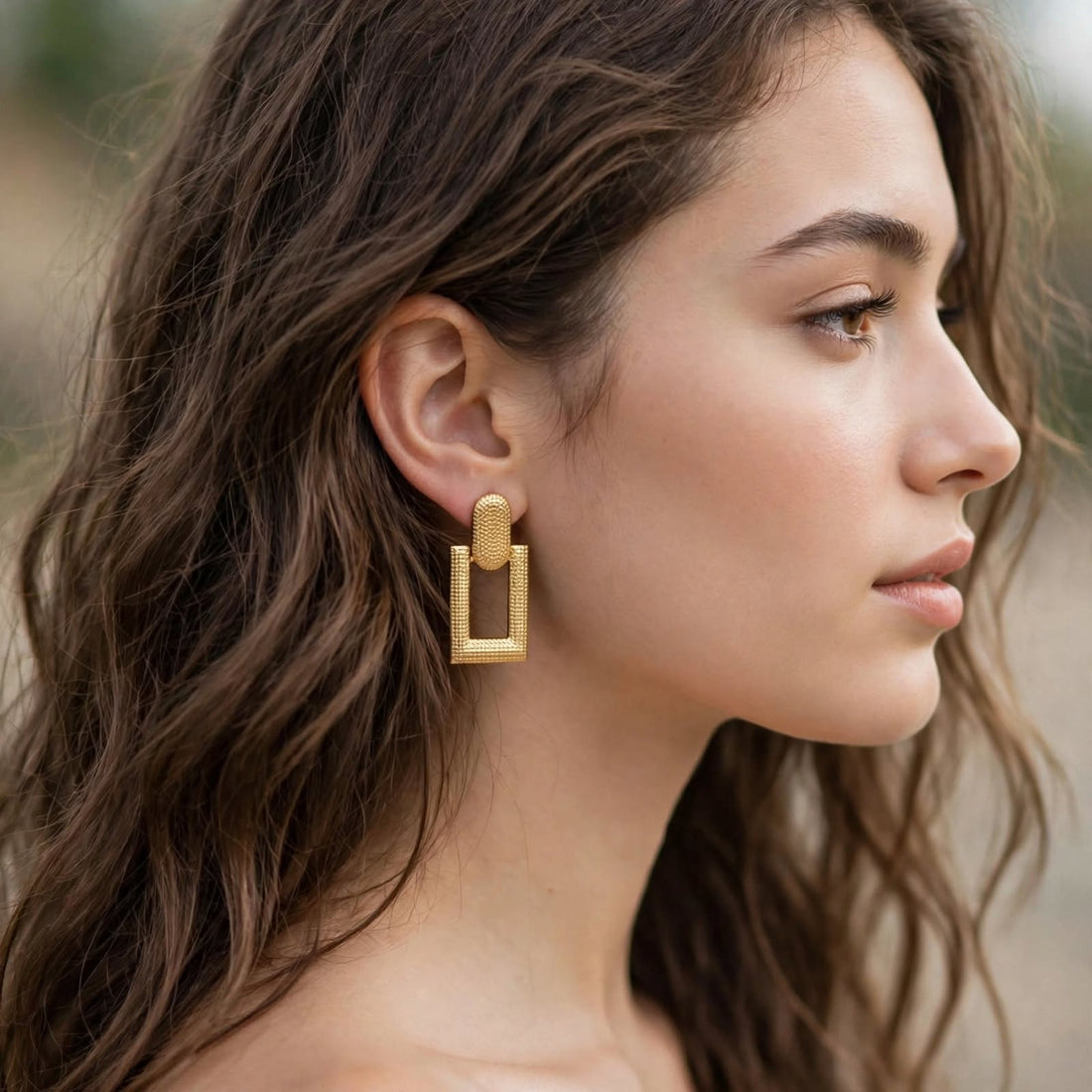 Golden Frame – Textured Rectangle Drop Studs