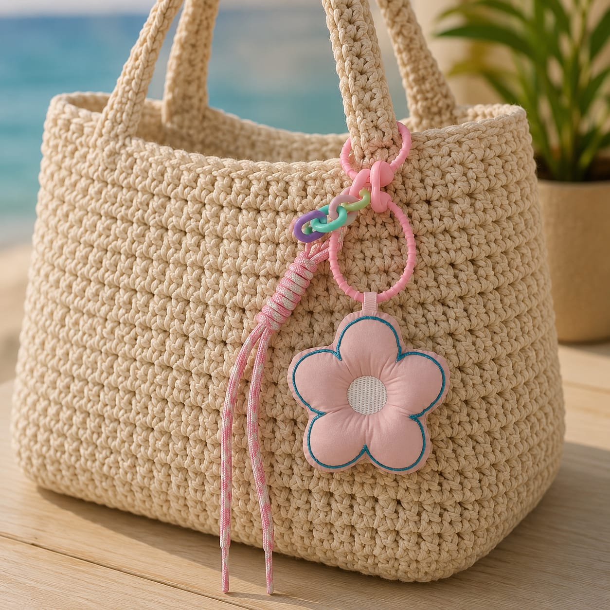 Pink Puff Bloom Bag Charm