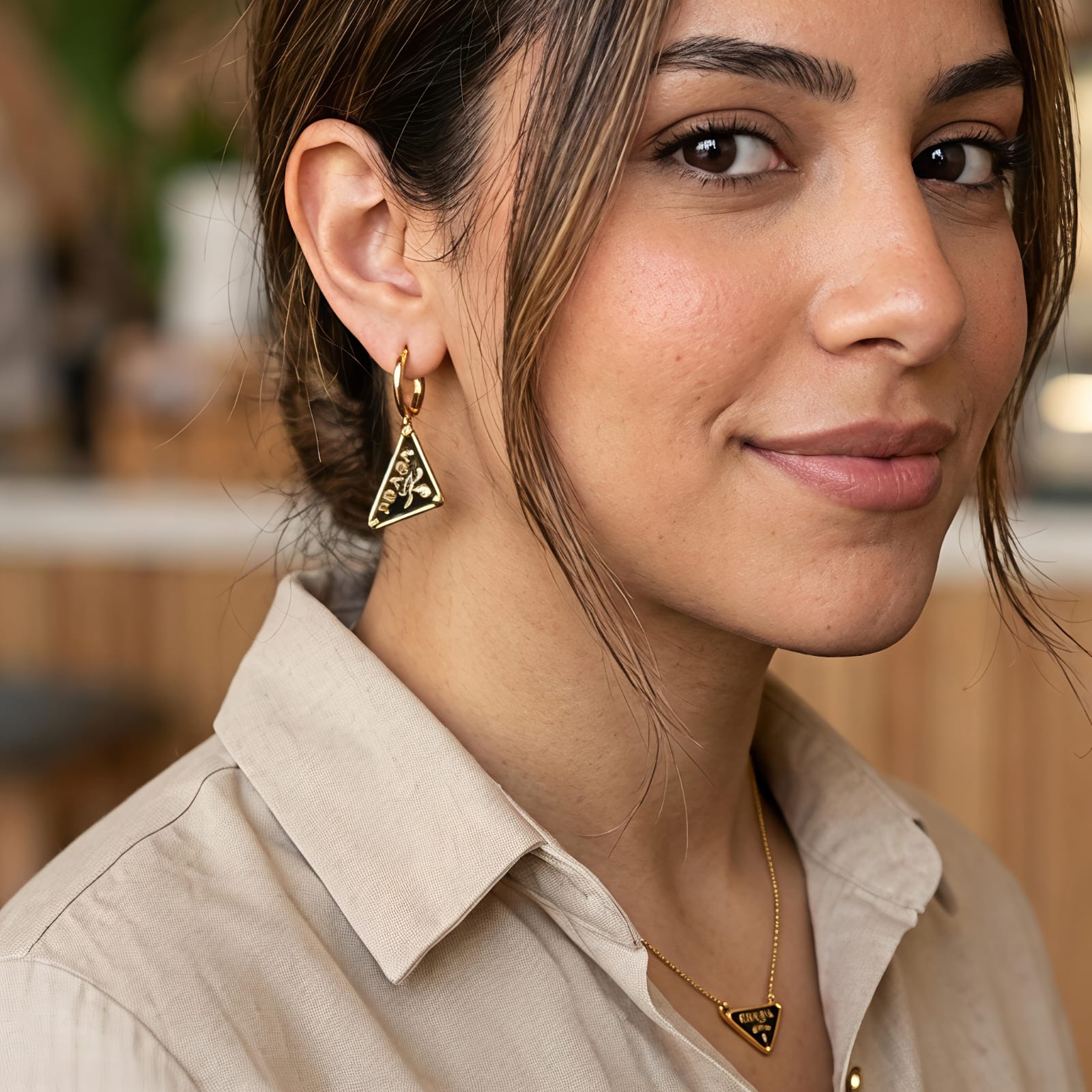 Black Triangle Drop Earrings