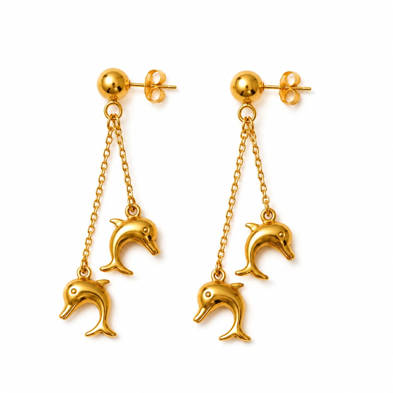 Double Dolphin Stud Earrings