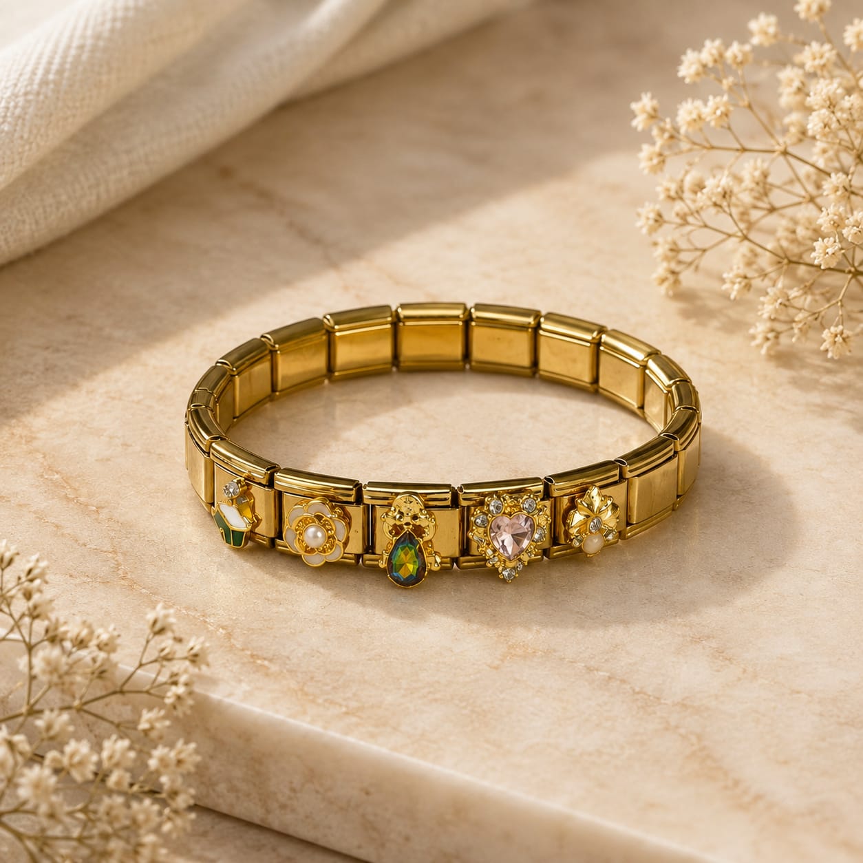 Italian Charm Bracelet – Golden Bloom Edition