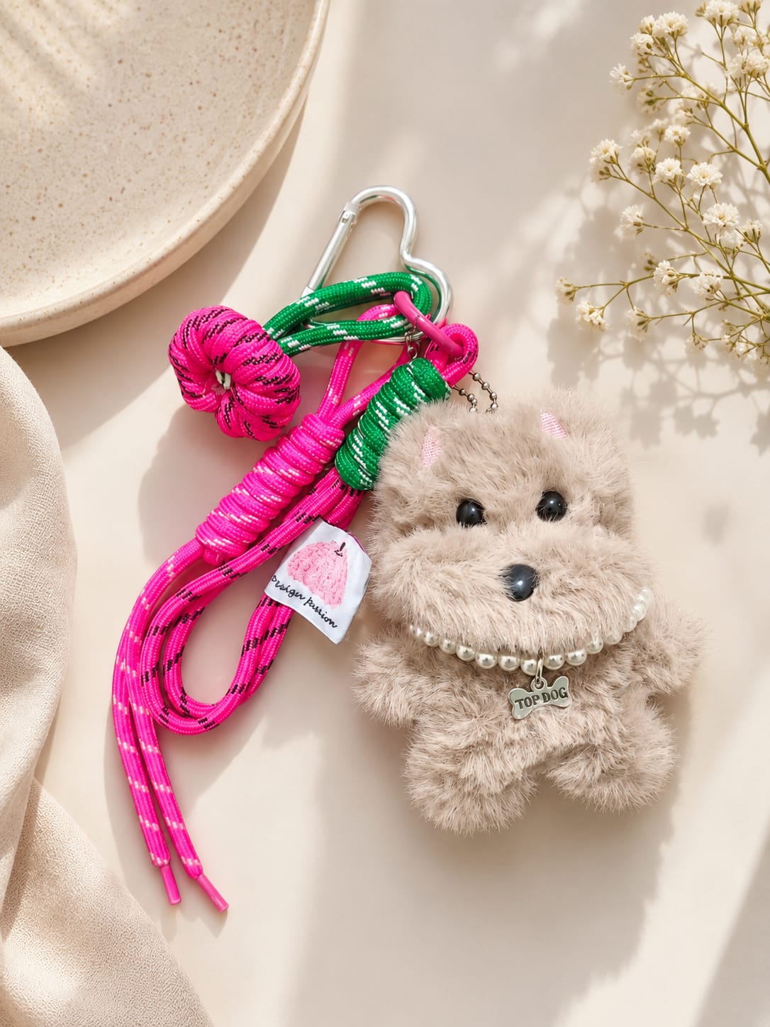 Fluffy Top Dog Bag Charm
