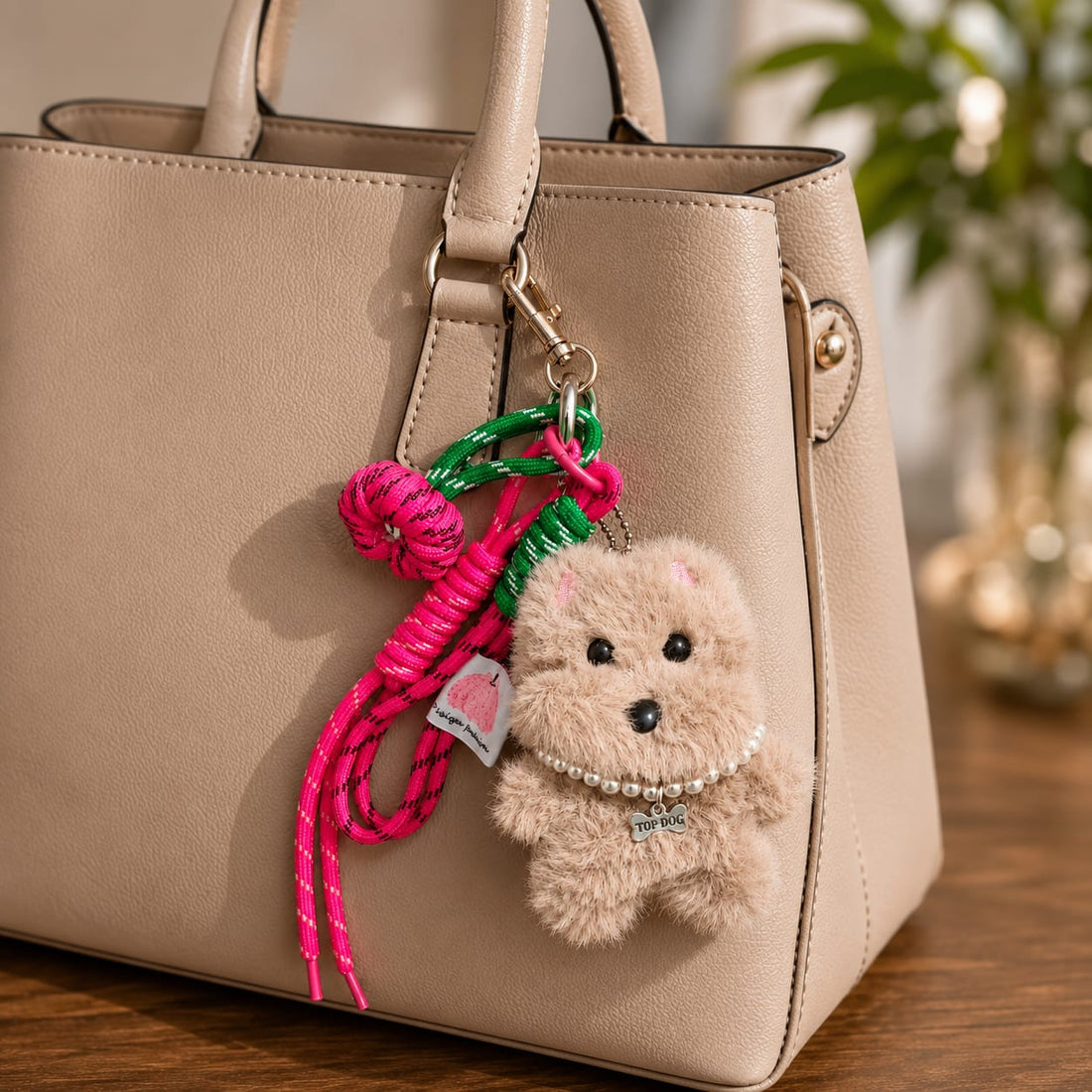 Fluffy Top Dog Bag Charm